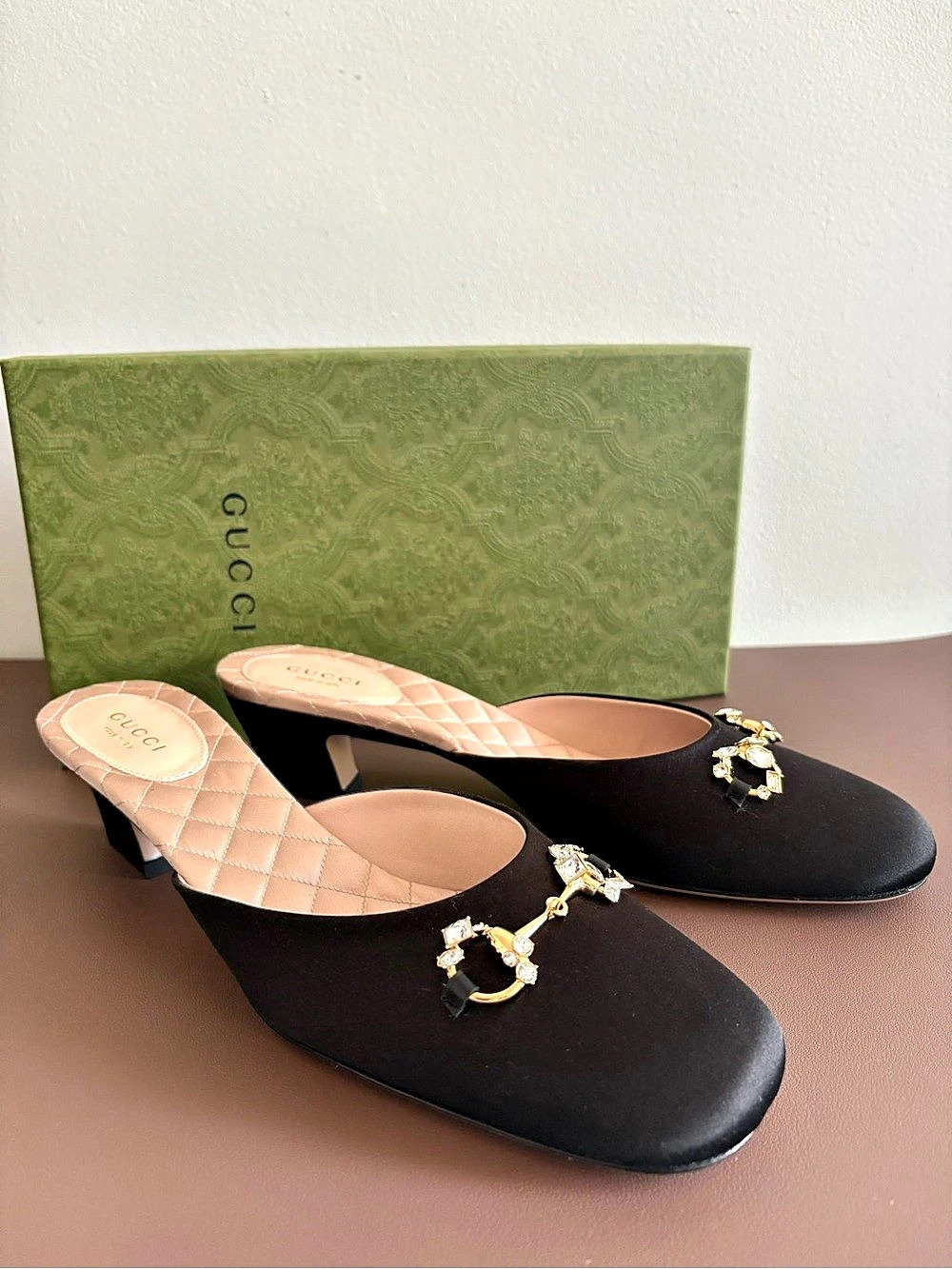 GUCCI Crystal Horsebit Mules Black Satin US 10 - Picture 3 of 7